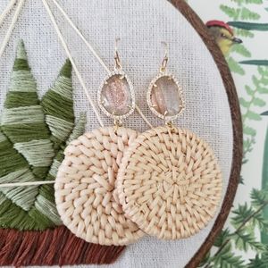 Chunky Rattan Pave Stone Earrings
